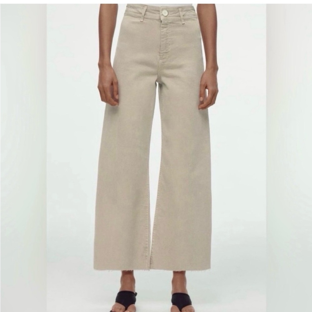 NWOT Zara Marine Straight Wide Leg Raw Hem Pants - Picture 2 of 5